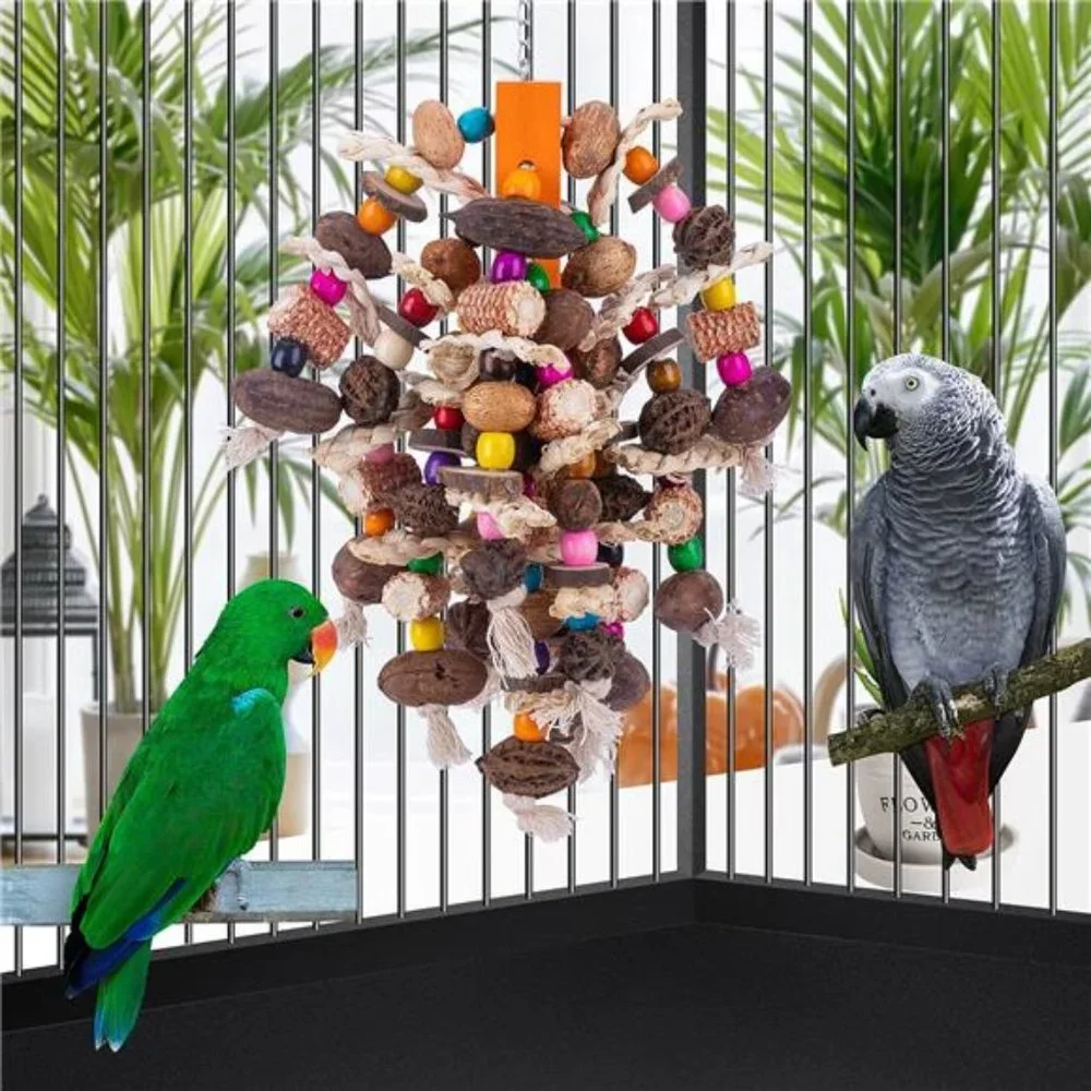 Large Parrot Bird Chewing Toys-Natural Nuts Corn Parrot Tearing Toy-Wooden